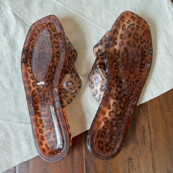 NWOB ANTHROPOLOGIE x MATISSE Leopard Print Jelly Sandals Square Toe Brown - Picture 9 of 10